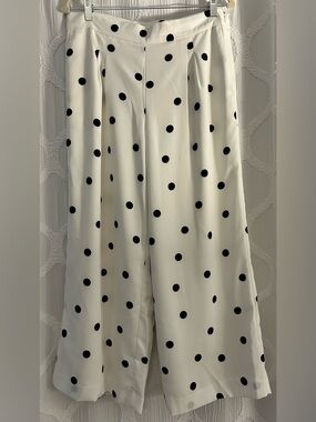 Ann Taylor Polka Dot Wide-Leg Pants Black and White Size 8